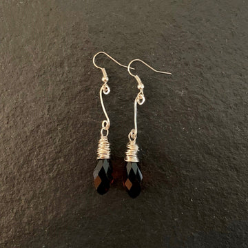 Earrings made of Brown Crystal Briolettes with silver messy wrap