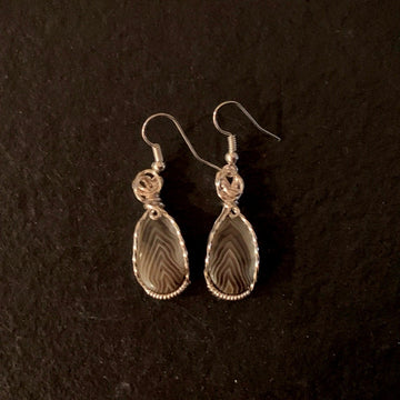 Earrings made of Matching Botswana Agate stones with silver wire wrap