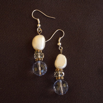 Earrings made of Blue crystal and Fresh Water Pearl