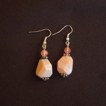 Earrings made of Pink Botswana Nugget with cherry quartz round