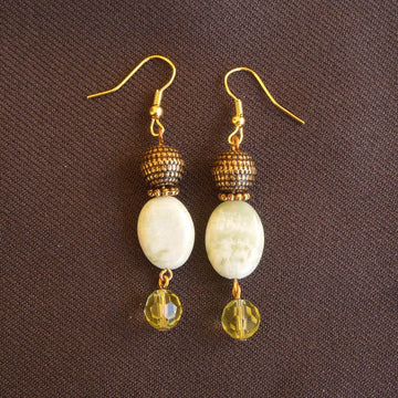 Earrings made of Oval Green Harmony Jasper with green crystal