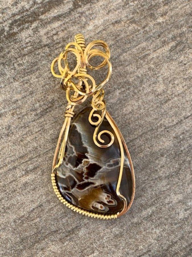 Pendant made of Turkish Stick Agate with gold wrap; 1" x 2 2.25" h, incl bail