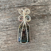 Pendant made of Marcasite Rectangle stone with silver wire wrap; .75" w x 2" long incl bail