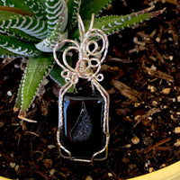 Pendant made of Black Onyx Druzy Rectangle with silver wire wrap; 7/8" w x 2 3/8" long, incl bail