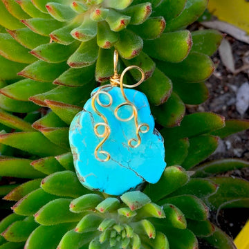 Pendant made of Turquoise Slab Nugget Pendant with Gold Wrap; 1.5" w x 2 1/8" long, Incl bail