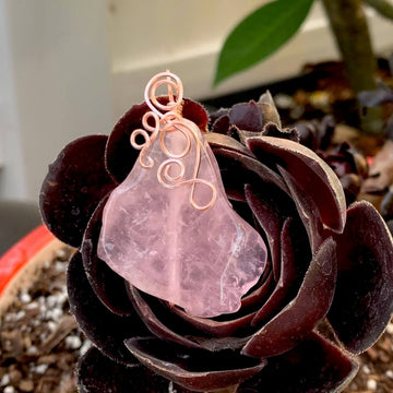 Pendant made of Rose Quartz Nugget with Rose Gold Wrap; 1 3/8" w x 21/8" h, incl bail