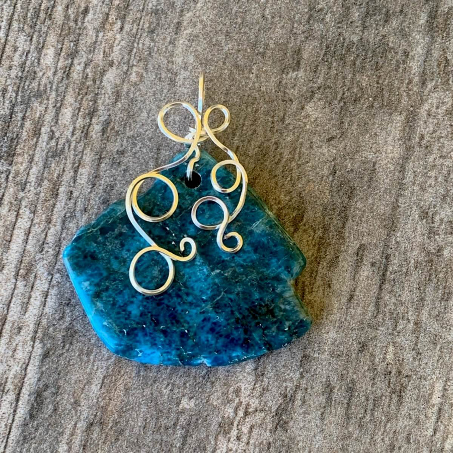 Pendant made of Apatite Nugget with silver wire wrap; 2" w x 2 1/8" long, incl bail