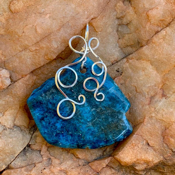 Pendant made of Apatite Nugget with silver wire wrap; 2" w x 2 1/8" long, incl bail