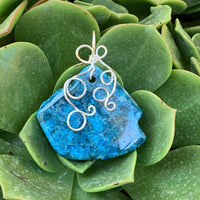 Pendant made of Apatite Nugget with silver wire wrap; 2" w x 2 1/8" long, incl bail