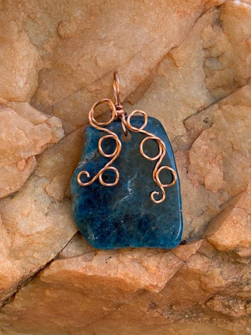 Pendant made of Apatite Nugget with Copper wire wrap; 2.25" w x 2 1/8" long, incl bail