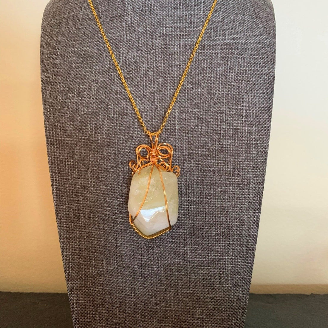 Pendant made of Pale Yellow Heliodore Golden Beryl stone w/gold wrap; 1" x 2.3" incl bail