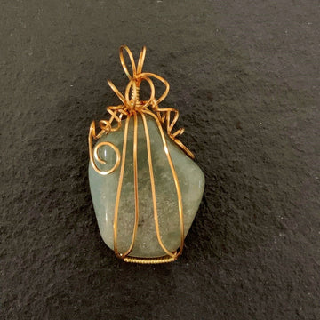 Pendant made of Green Dream Quartz w gold wrap; 1.25" x 2.5" incl bail