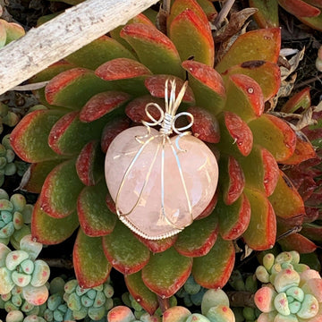 Pendant made of Large Rose Quartz Heart w/Silver wrap; 2.5" incl bail