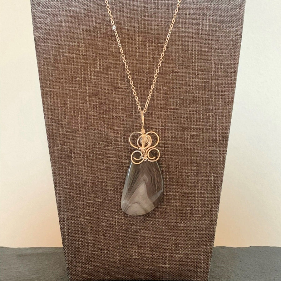 Pendant made of Grey Botswana Agate w/silver wrap; 1: x 2.58" incl bail