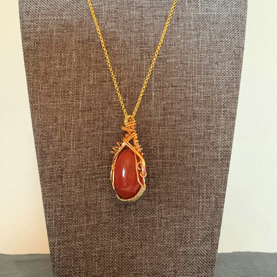Pendant made of Red Poppy Jasper Pendant/Pin with gold wrap; 1" w x 2" H incl bail; Convertible Pendant & Pin