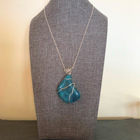 Pendant made of Blue Apatite Nugget with simple silver wrap; 1.5" w x 2.25" h, incl bail