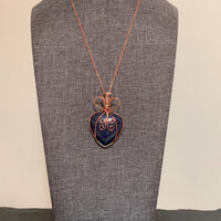 Pendant made of Lapis Lazuli Heart with Copper & Silver wrap; 1.25" w x 2" h, incl bail