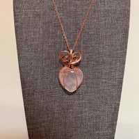 Pendant made of Rose Quartz Heart with copper & silver wrap; 1" w x 1 7/8" h, incl bail