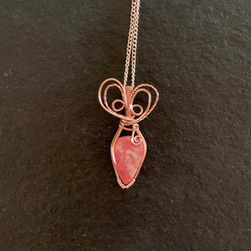 Pendant made of Thulite Pink Teardrop with Rose Gold Wire wrap; 1" w x 1 7/8" h, incl bail