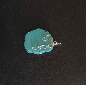 Pendant made of Turquoise Slab Nugget Pendant with Silver Wrap; 1.5"w x 2 1/8" long Incl bail