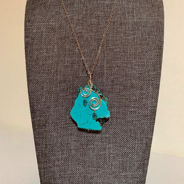 Pendant made of Turquoise Slab Nugget Pendant with Silver Wrap; 1 3/8' w x 2" long Incl bail