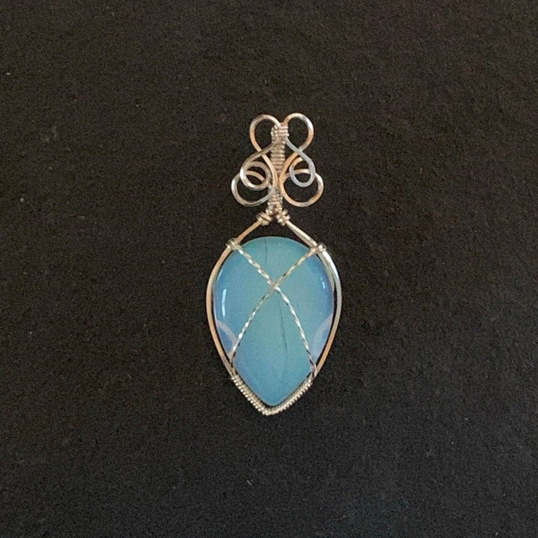 Pendant made of Opalite Teardrop Stone with Silver Wire Wrap; 1" w x 2 3/8" long, incl bail