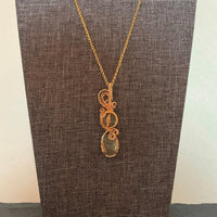 Pendant made of Double stone Rose Cut Prehnite -round & oval - in gold wrap; .5" w x 2 1/8 H, INCL BAIL