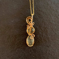 Pendant made of Double stone Rose Cut Prehnite -round & oval - in gold wrap; .5" w x 2 1/8 H, INCL BAIL