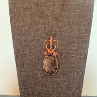 Pendant made of Taupe Jasper Oval with Copper wrap; 1" w x 2.5" h, incl bail