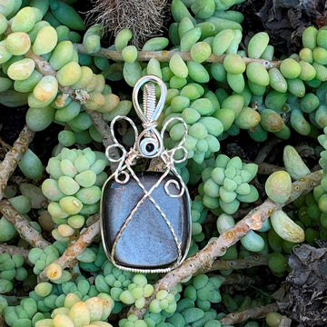 silver sheen obsidian with 4mm black onyx and silver wire wrap